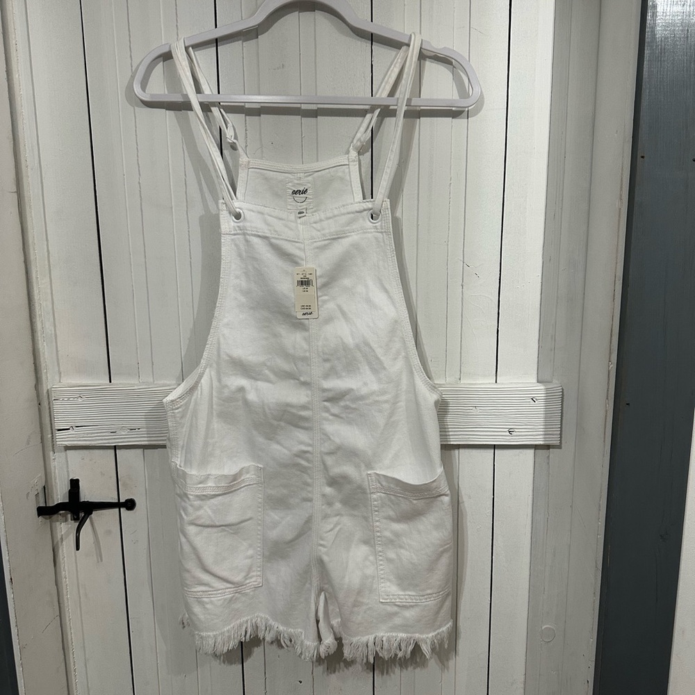 NWT Aerie White Denim Overalls with Frayed Hem